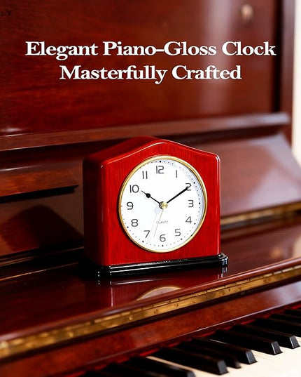 AYRELY® Mantel Clock, Handcrafted Solid Wood Desk Clock with Silent Movement, Piano-Gloss Finish, Elegant Table Clock for Fireplace, Bedroom, Office & Gifts