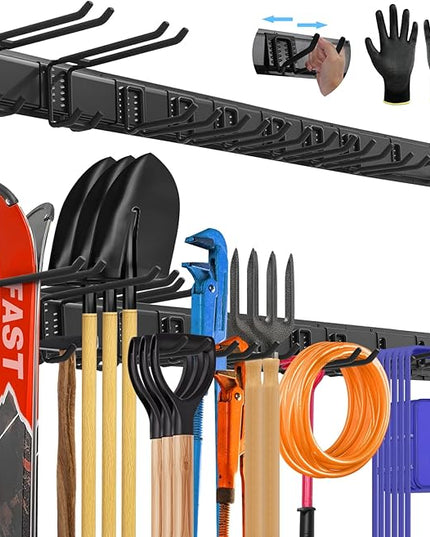 64'' All-Metal Garage Tool Organizer Wall Mount – Heavy-Duty Tool Rack Holds 680 lbs, Adjustable Hooks for Garage, Yard, and Garden Equipment