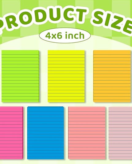 (15 Pads) Lined Sticky Notes 4x6 in Post, 7 Bright Colors with Lines Self-Stick Note Pad it, Strong Adhesive, Big Rectangular Sticky Pads for Office, Home, School, Meeting