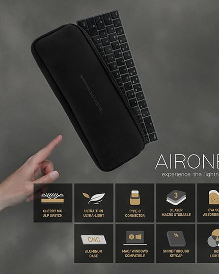 BAROCCOMiSTEL AIRONE Mechanical Keyboard, 65% Layout, Cherry MX ULP Switch, RGB Backlit, USB-C Cable, Windows/MacOS/iOS, Macro Support, Portable, Super Slim/Super Light, Black- Tactile