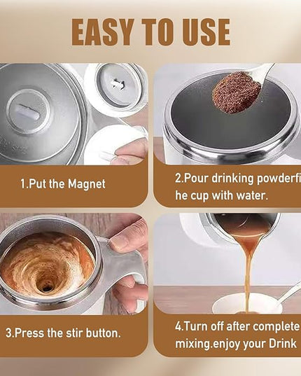 Jieclem Rechargeable Self-Stirring Coffee Mug, 2025 Upgrade, Automatic Magnetic Stirring, Stainless Steel, Portable, with Lid