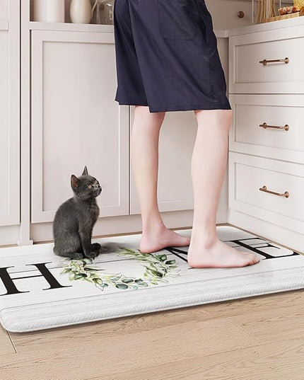 KIMODE Anti Fatigue Kitchen Mat for Floor 20"x32", Farmhouse Kitchen Rug, Cushioned Non Slip Kitchen Mats for Floor, Comfort Farmhouse Kitchen Floor Mat for Sink Laundry Desk White