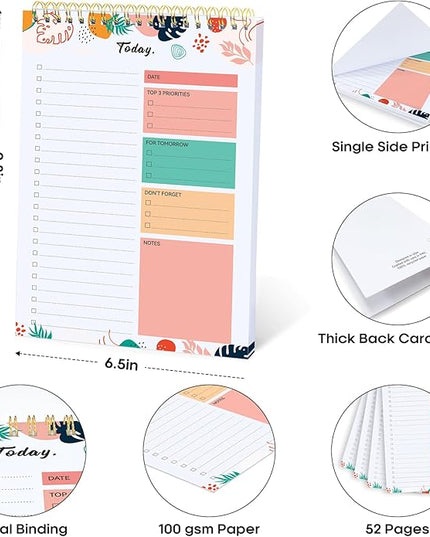 Taja To Do List Notepad - To Do List Notebook for Work with 52 Sheets, 9.8" x 6.5", Undated Daily Planner Perfect for Daily Tasks and Goal Setting, Notepad Suitable for Office, Home & School - Blossom Grove