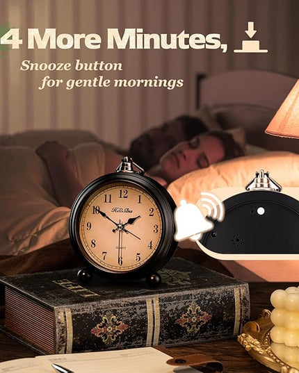 Hdisha Vintage Alarm Clock, 5 inch Battery Operated Silent Non Ticking Snooze Small Clock with Night Light, Old Fashioned Desk Clock Decor for Bedroom, Bedside, Living Room, Room (Arabic)