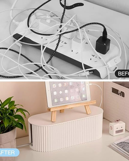 Cable Management Box,Desk Cord Organizer with Groove Cover,Plastic Cord Hider Box,Large Cable Box Organizer,Power Socket Management for TV/Computer/Router/Games Console Cable Storage (White)