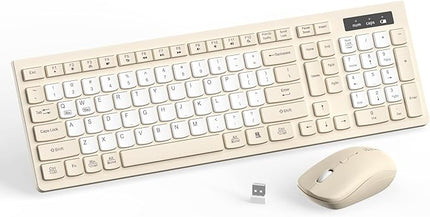Silent Wireless Keyboard and Mouse Combo, Full-Sized Wireless Keyboard and Adjustable DPI Mouse, 2.4GHz USB Receiver, Keyboard and Mouse for PC, Windows, MAC, Desktop, Laptop(Latte-Color B)