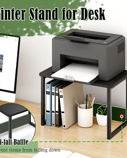 MARTY Printer Stand with Storage for Desk, Desktop Printer Stand Shelf Organzier for Home/Office Heavy Duty Printer Riser Under Desk Small Printer Table for Fax Machine Copier Scanner(Black)