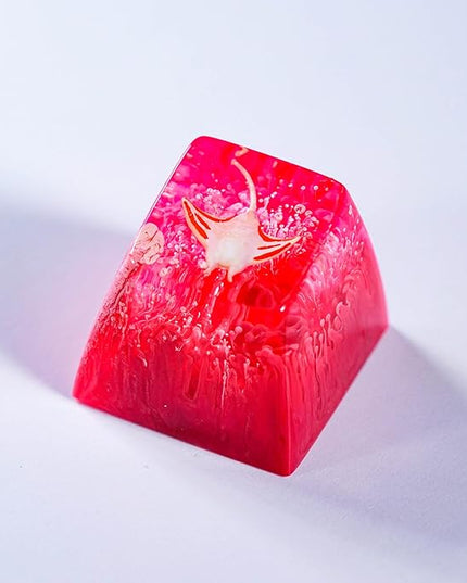 Manta Ray Artisan Keycap Vibrant Pink Ocean Coral R1 SA Profile Custom Sea Creatures Keycaps 1U ESC Handmade Gaming Resin Key Cap Cherry MX Switch Compatible Mechanical Keyboard Manta Ray Lover Gift