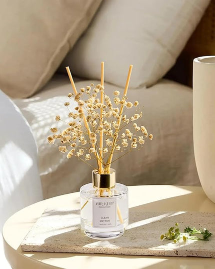 Airkeep Reed Diffuser Set of 3,Clean Cotton White Jasmine White Tea Oil Reed Diffusers for Bedroom Living Room Office Aromatherapy Oil Reed Diffuser for Gift 50ml x 3