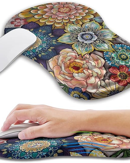 Ergonomic Mouse Pad Wrist Support with Memory Foam Massage Bulge, Carpal Tunnel Pain Relief Mousepad Wrist Rest for Mouse(12x8 inch, Blooming)
