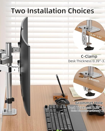 Suptek Dual Monitor Desk Mount, Adjustable Dual Monitor Arm for 2 Monitor Screens up to 42 inch, Extra Tall 15.75" Pole Monitor Stand for Desk, Holds up to 22 lbs,Silver(MD9442LS)