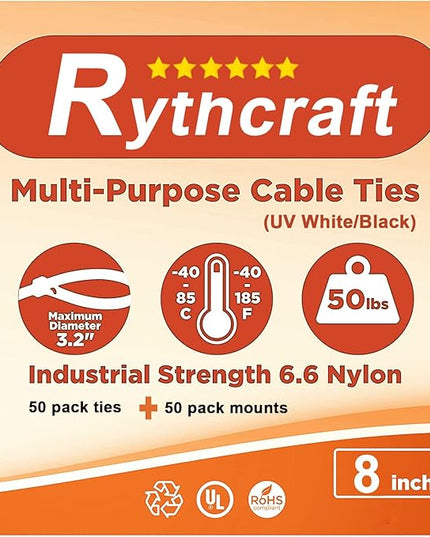 50 Pack 1.5 inch Zip Tie Adhesive Mounts Self Adhesive Cable Tie Base Holders with Multi-Purpose Tie wire clips with screw hole,Anchor stick on wire holder with 8 inch zip ties（White）