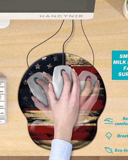 Ergonomic Mouse Pad with Wrist Rest, American Flag Gel Mouse Pads Wrist Support, Computer Mousepad with Non-Slip PU Base, Comfortable Mouse Pad for Desk Accessories Office Decor Supplies
