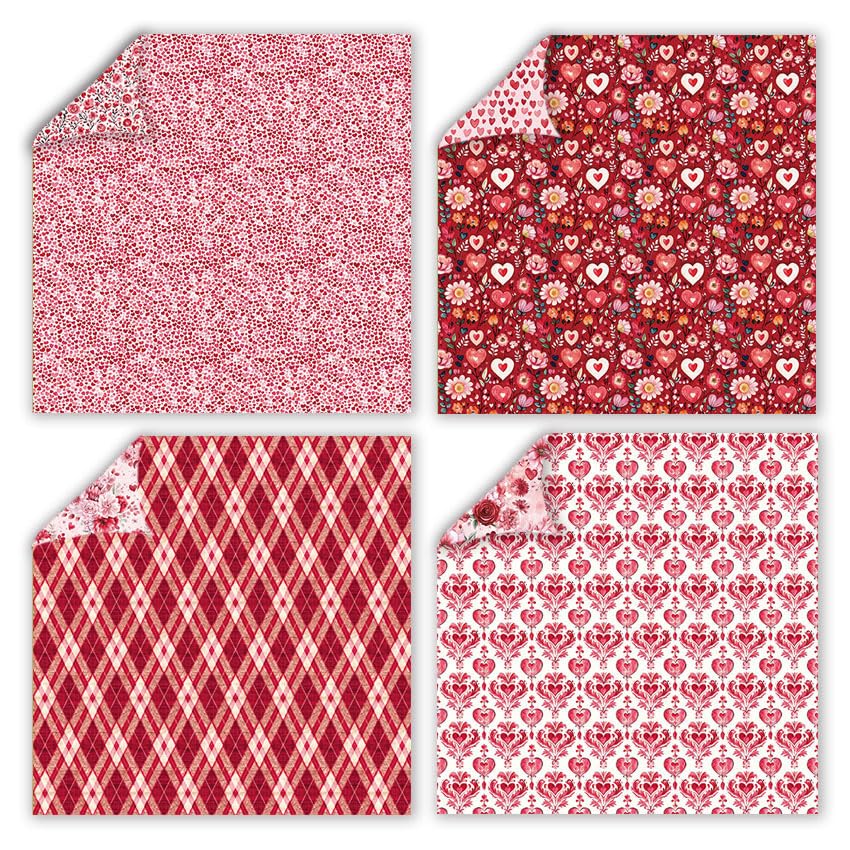 Valentine Scrapbook Paper 12x12 Inch, 24 Sheets Double Sided 160gsm Cardstock Pad, Acid Free Vintage Patterned Craft Paper for Card Making, Valentines Day DIY Gifts & Love Scrapbooking Supplies