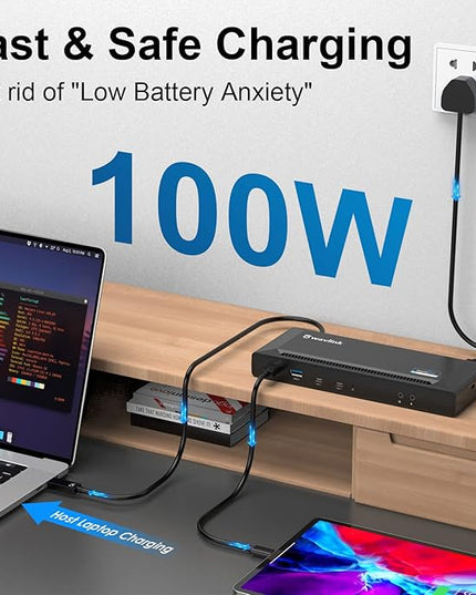 WAVLINK DisplayLink Laptop Docking Station - Dual Monitors 5K/4K@60Hz, 100W Charging - Thunderbolt 4/3, USB-C/A - M1 M2 Mac, Windows, Chrome, Ubuntu - 2HDMI, 2DP, 6 USB Ports, 130W Power, LAN, Audio