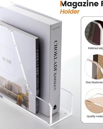 Acrylic Magazine Rack File Holder Desk Organizers and Storage 2-Pack Small Clear Acrylic Vertical Magazine Holder Book Stand for Office Desk