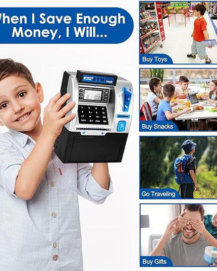 ATM Piggy Bank for Real Money – Mini ATM Bank Machine with Card & PIN, Coin & Note Recognition, Balance Calculator – Fun Electronic ATM Savings Bank for Teenagers & Adults