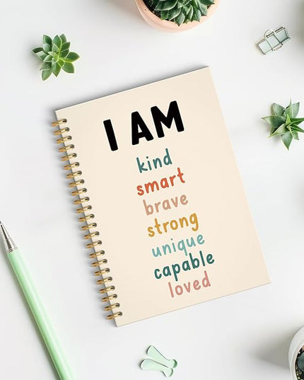 Boho Inspirational Spiral Notebook, Affirmation Journal, Positive Affirmation Gifts, I Am Kind Smart Brave Journals Notebook, 5.5x8.3 Inch