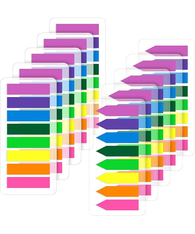 (2000 Pcs) Page Markers Bright Sticky Tabs, Translucent Small Sticky Notes Flags and Arrow Flags, Fluorescent Index Tab Stickers for Notebooks [8 Colors, 10 Sets]