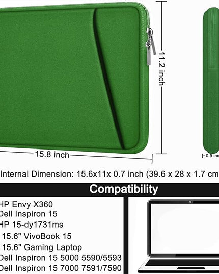 Askuko Laptop Sleeve 15.6 inch, Shockproof Protective Computer Case, Handbags Portable Laptop Bag for HP Dell Asus Lenovo Notebook Computer with Front Pocket, Dark Green