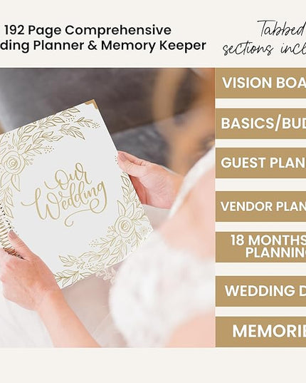bloom daily planners Hard Cover Wedding Day Planner & Organizer (Undated) - 9" x 11" - Gold Floral
