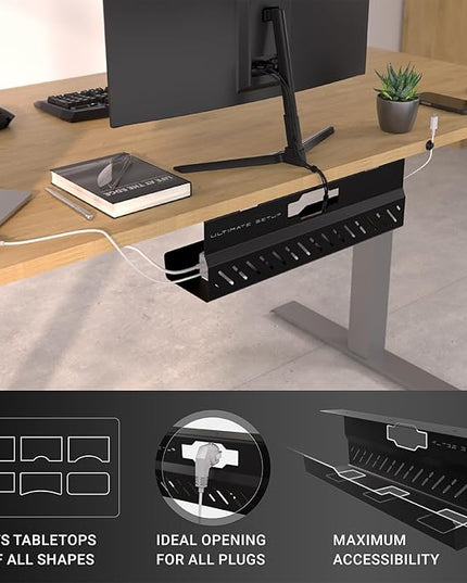 Under Desk Cable Management Tray no Drill – Wire Management - Cord Organizer – Huge Load Capacity – Under Desk Cable Tray no Drill (Black, 1 Piece Set)