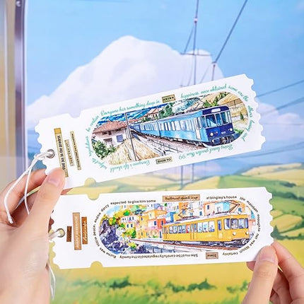 AuriicLeaf Train Scenery Washi Tape Set – 6 Rolls Travel & Nature Inspired with Clip for Scrapbook Journals DIY Crafts Decoration 1.97"x78.7" 39.37in per Loop