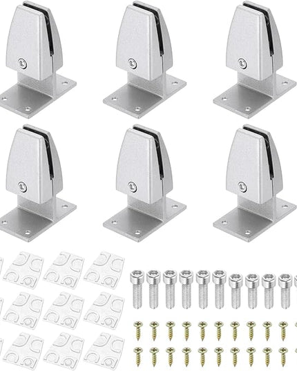 PATIKIL 6 Pcs Adjustable Desk Divider Partition Clips, T-Shape Aluminum Sneeze Guard Support Clamps Desktop Divider Clips for Offices Stores Counter Privacy Panel, Silver