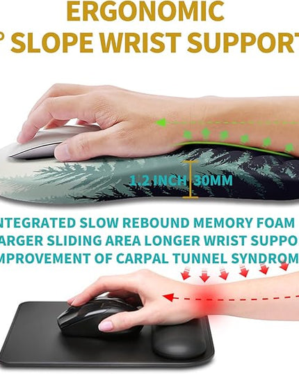 Hokafenle Ergonomic Mouse Pad Wrist Support, Wrist Rest Mousepad for Carpal Tunnel Pain Relief with Integrated Memory Foam Slope Massage Bulge (11.8x7.9 inch,Forest