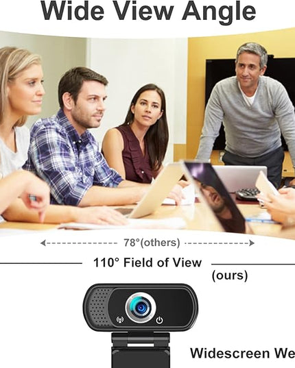 1080p Webcam with Microphone, USB Web Camera 110-Degree View Angle Computer Camera,Webcam Tripod/Privacy Cover included,Plug and Play Web Cam for pc laptop computer mac Video Conferencing Streaming