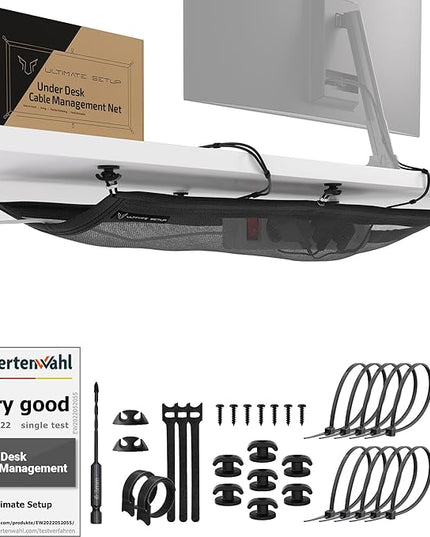 Cable Management net - Under Desk Wire Management - Flexible Under Desk Cable Management Tray Black