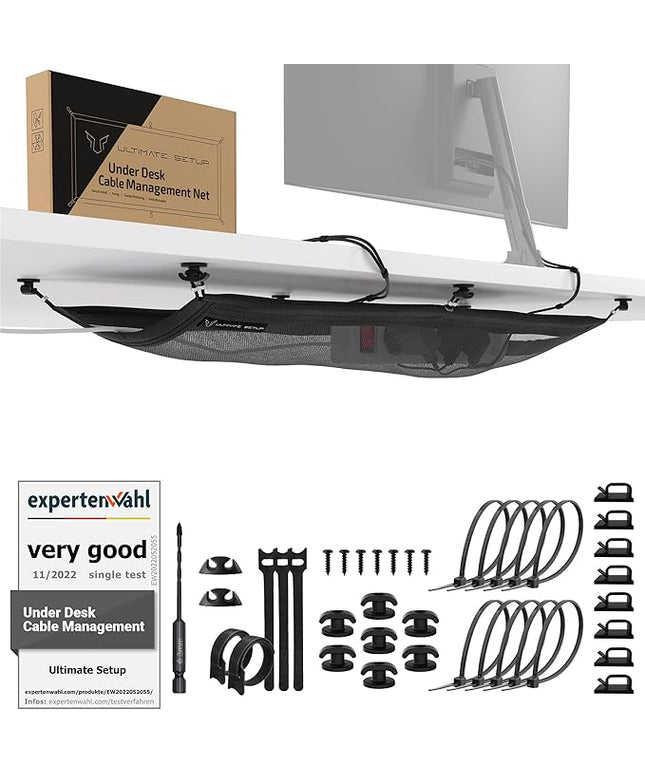 Cable Management net - Under Desk Wire Management - Flexible Under Desk Cable Management Tray Black