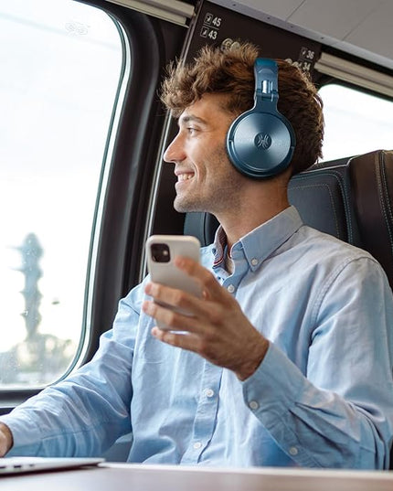 OneOdio Bluetooth Over Ear Headphones, 110 Hrs Wireless/Wired Stereo Sound Foldable Headsets with Deep Bass 50mm Neodymium Drivers for PC/Phone/Tablet - Studio Wireless Pro C, Sky Blue