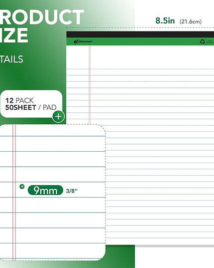 KAISA Legal Notepads 8.5"x11.75"，12pads note pads Writing Pads Recycled Paper, Wide Ruled Perforated 50 sheets Hard Back Notepads 8-1/2"x 11-3/4" Writing Tablet Canary For Office Supplies (Pack of 12pc) KSU-5293