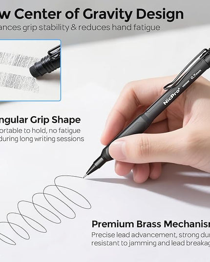 Nicpro 0.7 mm Mechanical Pencil Set with Case, 3PCS HD1000 Mechanical Pencils 0.7 With 6 Tube HB Lead Refills, Eraser, Weatherproof Barrel for Outdoor Writing Drafting Drawing Sketching