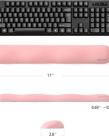UnivoColors Design-Wave Keyboard Wrist Rest, Artificial Sheepskin+Memory Foam+Ergonomic+Anti-Slip Gel, Resilience Support During Work and Gaming,Keyboard Accessory,Pink