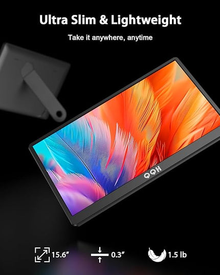 QQH Portable Monitor, 15.6" Portable Travel Monitor for Laptop 1080P FHD IPS Second Screen, Gaming Monitor, USB C HDMI External Monitor Display for Computer Phone PC PS4 PS5 Xbox Switch (Z1-9-G)