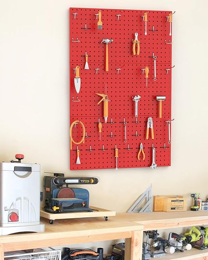 TORACK 3 PCS Metal Pegboard Panels(12x24 inch) for Wall Garage Tools Storage Pegboard System for Workbench, Modular Peg Board Tool Organizer Board Kit(Pack of 3, Red)