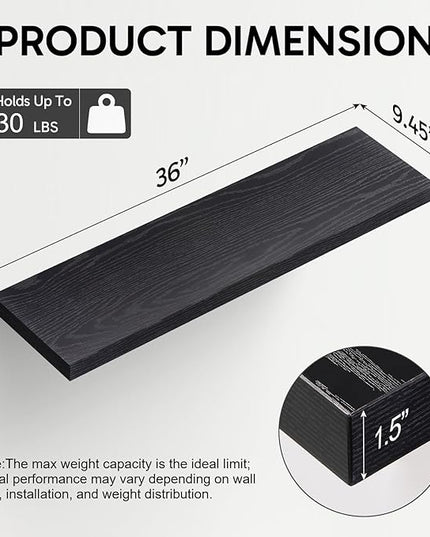 BAYKA Floating Shelves for Wall, 36 inches Long Wall Mounted Rustic Wood Shelves for Bathroom, Bedroom, Living Room, for Book/Storage/Decor with 30lbs Capacity - Black,Set of 3