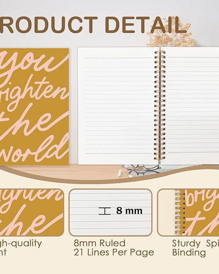 Inspirational Spiral Journal Notebook 5.5x8.3in, You Brighten the World,Positive Gifts for Women, Affirmation Journal for Women, Motivational Hardcover Notebook