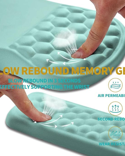 Hokafenle 2 in 1 Ergonomic Mouse Pad Wrist Support & Wrist Rest for Computer Keyboard Set, with Relieve Carpal Tunnel Pain Massage Bulge and Full Memory Gel Design (2In1 Set, Light Blue)