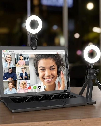 Ring Light with Tripod and Clamp, [3 Color, 5 Brightness & Timer] USB Plug Clip On Lights for Laptop Working Distance Learning Zoom Call Self Broadcasting Live Streaming Video Conference Lighting
