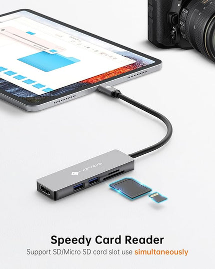 NOVOO USB C Hub 5 in 1 with HDMI 4K Adapter, 2 USB 3.0 Ports, 1 SD Memory Port, 1 microSD Card Reader
