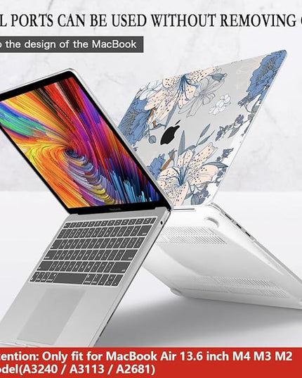 CISSOOK Compatible with MacBook Air 13.6 inch Case 2025 2024 2022 Release A3240 A3113 A2681, Lily Flowers Hard Shell Keyboard Cover Screen Protector for MacBook Air 13 inch M2 M3 M4