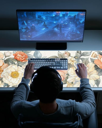 Floral XL Mouse Pad 31.5 x 11.8 Inch Gaming Mousepad Diatomite Large Keyboard Mouse Pad for Home and Office Desk Accessories with Elegant Botanical Bloom Artwork
