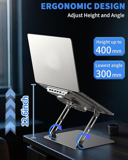 SOUNDANCE Laptop Cooling Pad with Upgrade Low-Noise Fan and 3.0 USB Hubs, Ventilated Laptop Cooler Prevent Overheating, Adjustable Ergonomic Laptop Stand Support Up to 16” Gaming Notebook Computer