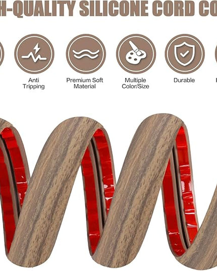 Floor Cord Cover Cavity 0.8"x0.37" Self Adhesive Cord Hider, 10FT Low Profile Cable Management, Extension Strip Protector for Wires, Prevent Cable Trips for Offices, Gyms,(Wood Smoked Brown)