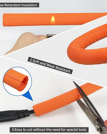 YOUBO Split Braided Cable Sleeve，Flexible Wire Loom Tubing, Automotive Cord Protector Pet Proof, Cable Management for Computer TV Electric Wires Harness 16ft (Orange, 30mm（1-3/16")