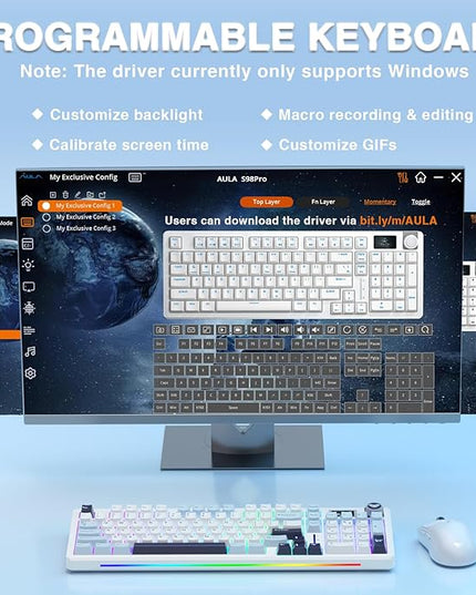AULA S98 Pro Wireless Mechanical Keyboard,Smart Screen & Knob,Tri-Mode BT5.0/USB-C/2.4GHz Creamy Keyboard,Pre-lubed Linear Switches,Hot Swappable RGB Backlit Computer Gaming Keyboards