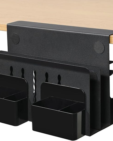 MAXECHO Desk Side Storage, Under Desk Laptop Mount, Table Side Hanging File Organizer, No Drill Clamp On Cable Management Tray, Laptop Holder with Magnetic Pen Holder for Office and Home, Load 22 Lbs